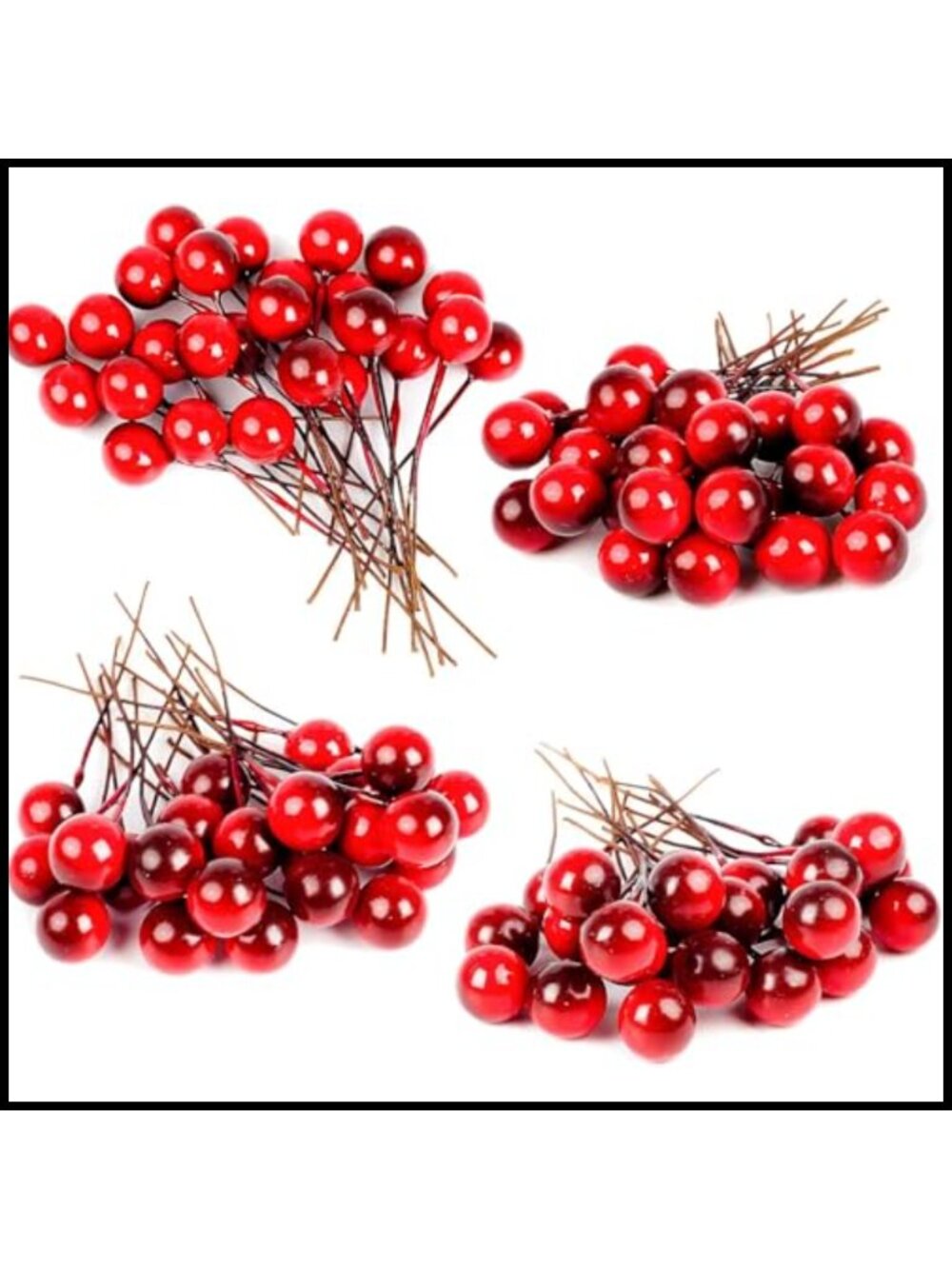100pcs Mini Artificial Holly Berry Stems Foam Wire Christmas Craft Decor
